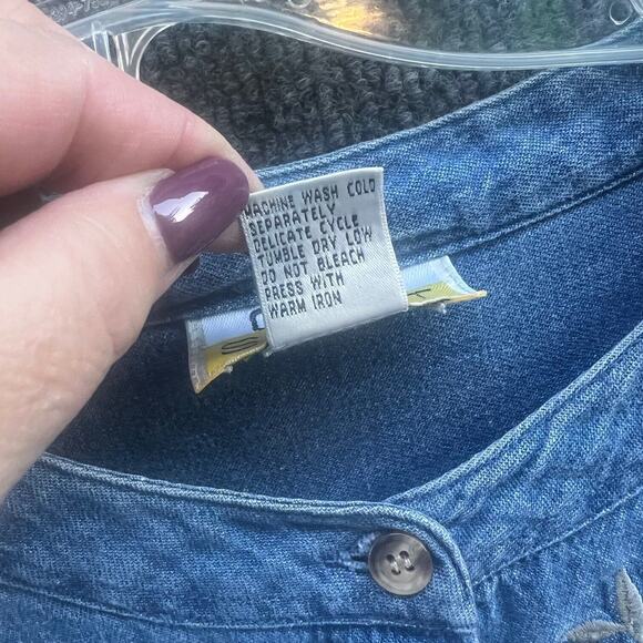 Denim Tunic Top Womens 32W Cottagecore Long Top Embroidered Floral Casual - Picture 4 of 8